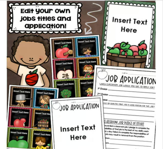 Classroom Jobs Helpers Chart Labels Signs Apple Theme EDITABLE - Classful