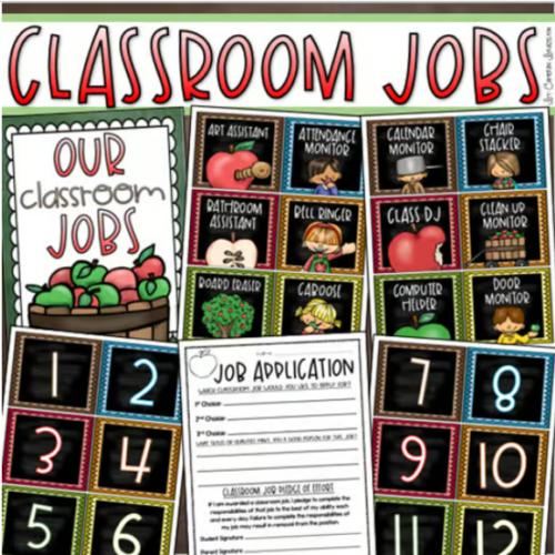 Classroom Jobs Helpers Chart Labels Signs Apple Theme EDITABLE - Classful