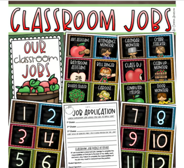 Classroom Jobs Helpers Chart Labels Signs Apple Theme EDITABLE - Classful