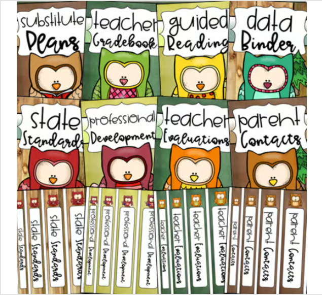 Binder Covers and Spines Teacher Planner Editable Owl Forest Theme ...