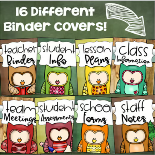 Binder Covers and Spines Teacher Planner Editable Owl Forest Theme ...
