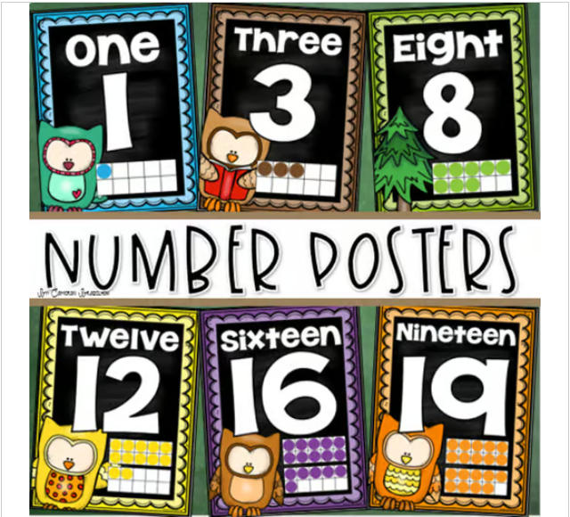 Number Posters Signs 0-20 Ten Frames Owl Forest Theme - Classful