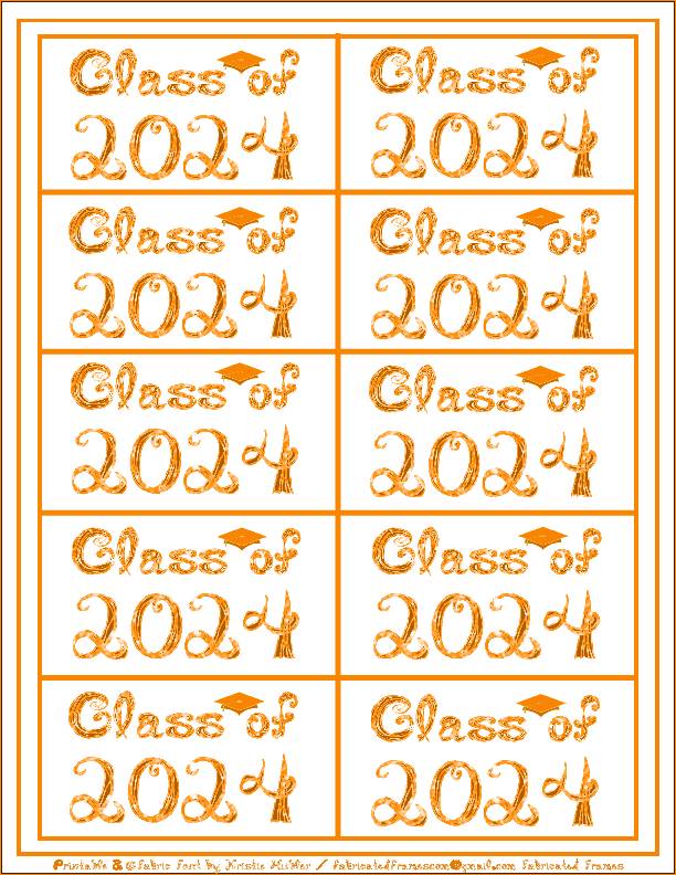 Class of 2024 Graduation Cap Orange Glitter Fabric Font 10 Gift Tags ...