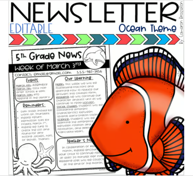Weekly Classroom Newsletter Template Ocean Under the Sea Theme EDITABLE ...