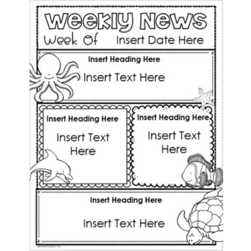 Weekly Newsletter Template Editable Ocean Creatures Under the Sea Water ...