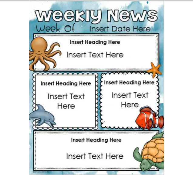 Weekly Newsletter Template Editable Ocean Creatures Under the Sea Water ...