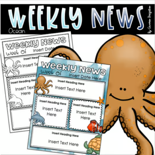 Weekly Newsletter Template Editable Ocean Creatures Under the Sea Water ...