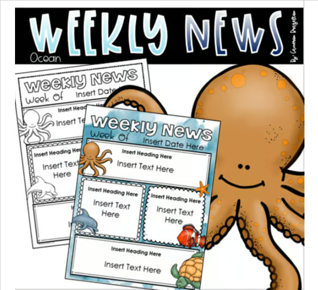 Weekly Newsletter Template Editable Ocean Creatures Under the Sea Water ...