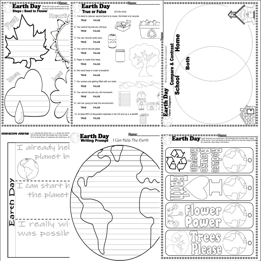 Earth Day NO PREP Worksheets Writing Prompts Bookmarks Activities Math ...