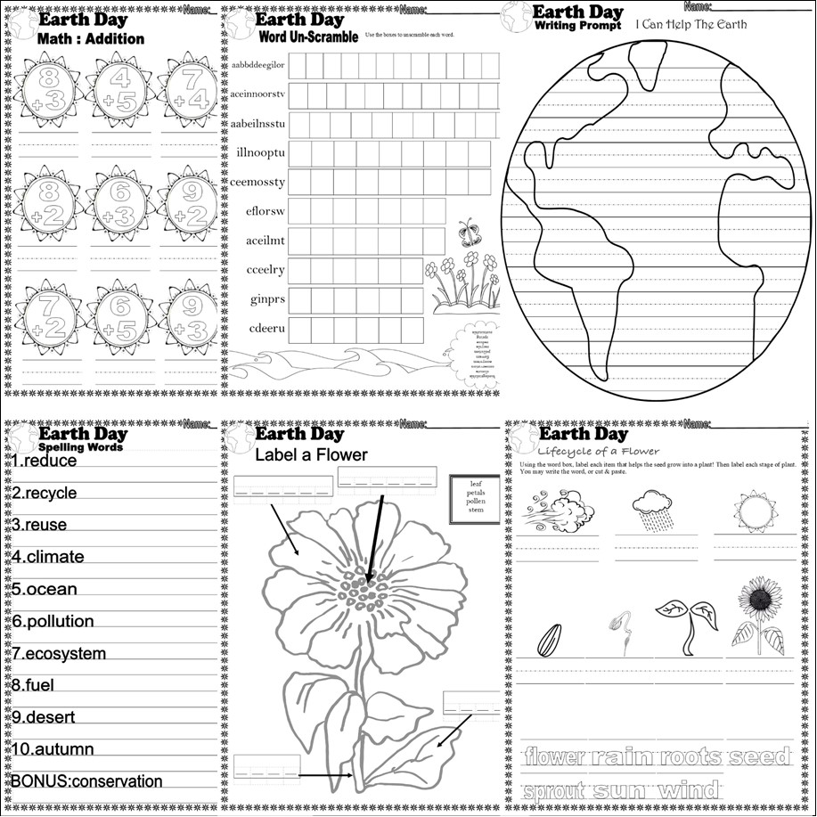 Earth Day NO PREP Worksheets Writing Prompts Bookmarks Activities Math ...