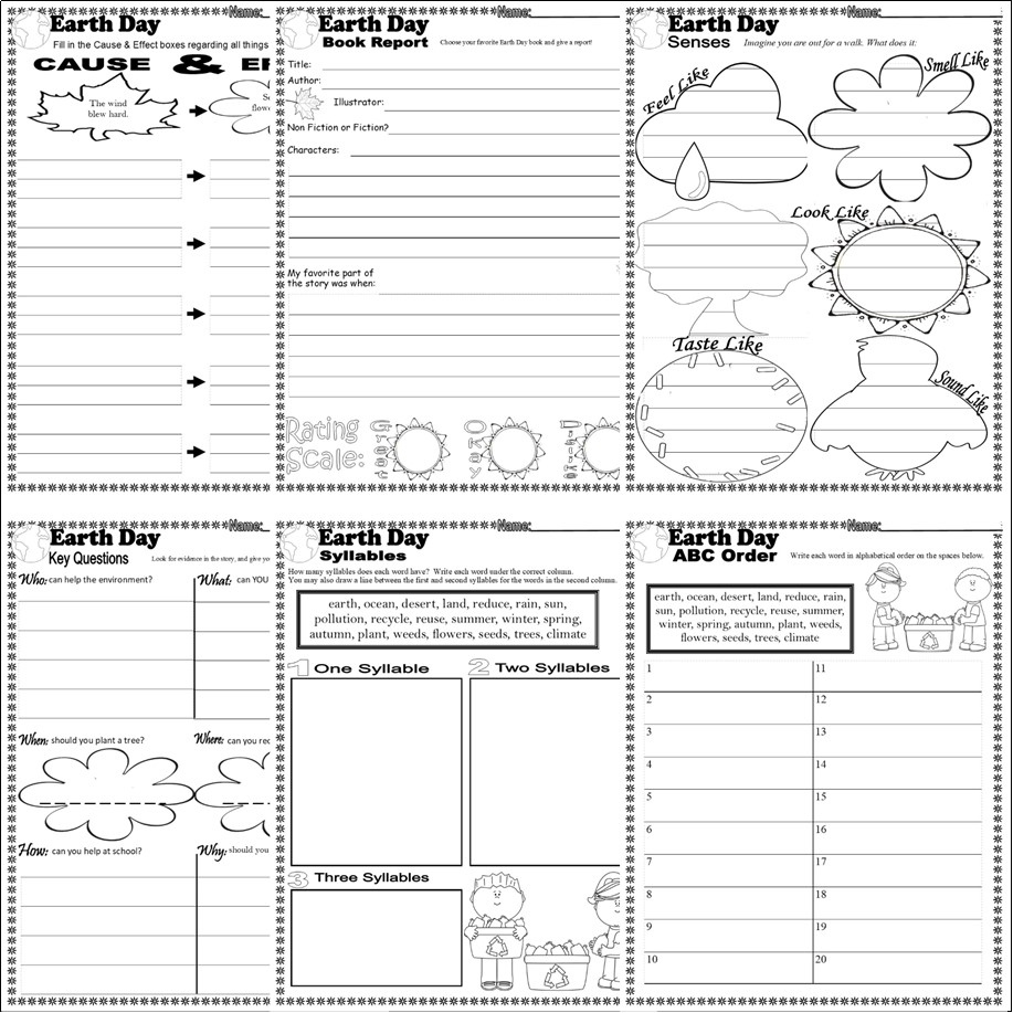 Earth Day NO PREP Worksheets Writing Prompts Bookmarks Activities Math ...