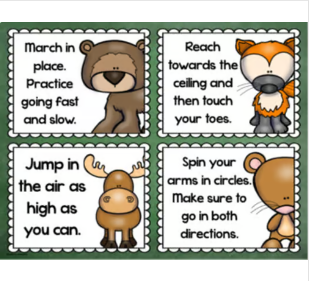 Brain Breaks Movement Cards Woodland Animals Theme - Classful