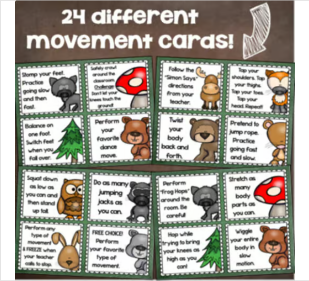 Brain Breaks Movement Cards Woodland Animals Theme - Classful