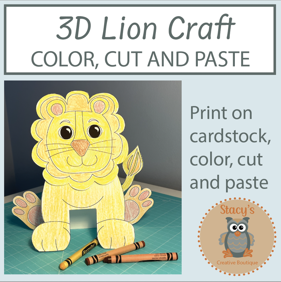 3D Lion Art Activity - Color, Cut and Paste Craft Project - Classful