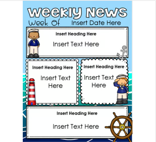 Weekly Newsletter Template Editable Nautical Sailing Sailor Theme ...