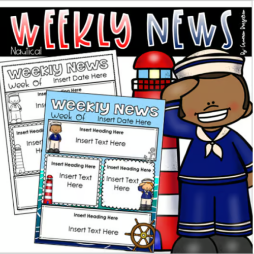 Weekly Newsletter Template Editable Nautical Sailing Sailor Theme ...