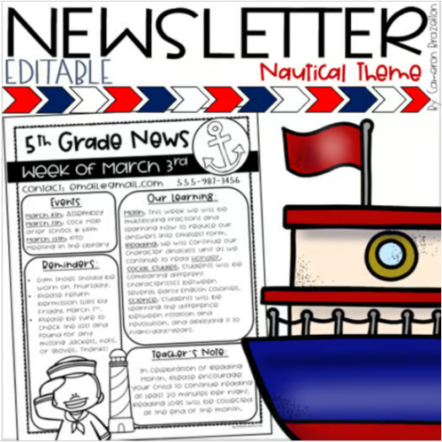 Weekly Classroom Newsletter Template Nautical Sailing Sea Theme ...