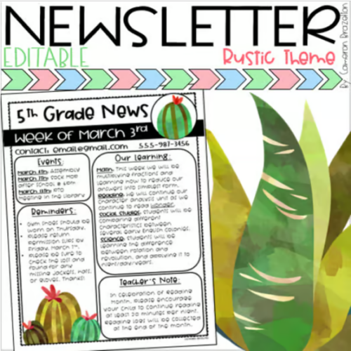 Weekly Classroom Newsletter Template Rustic Farmhouse Succulents Theme ...