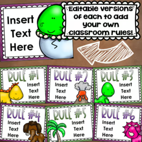 Classroom Rules Posters EDITABLE Back to School Dinosaur Dino Theme ...