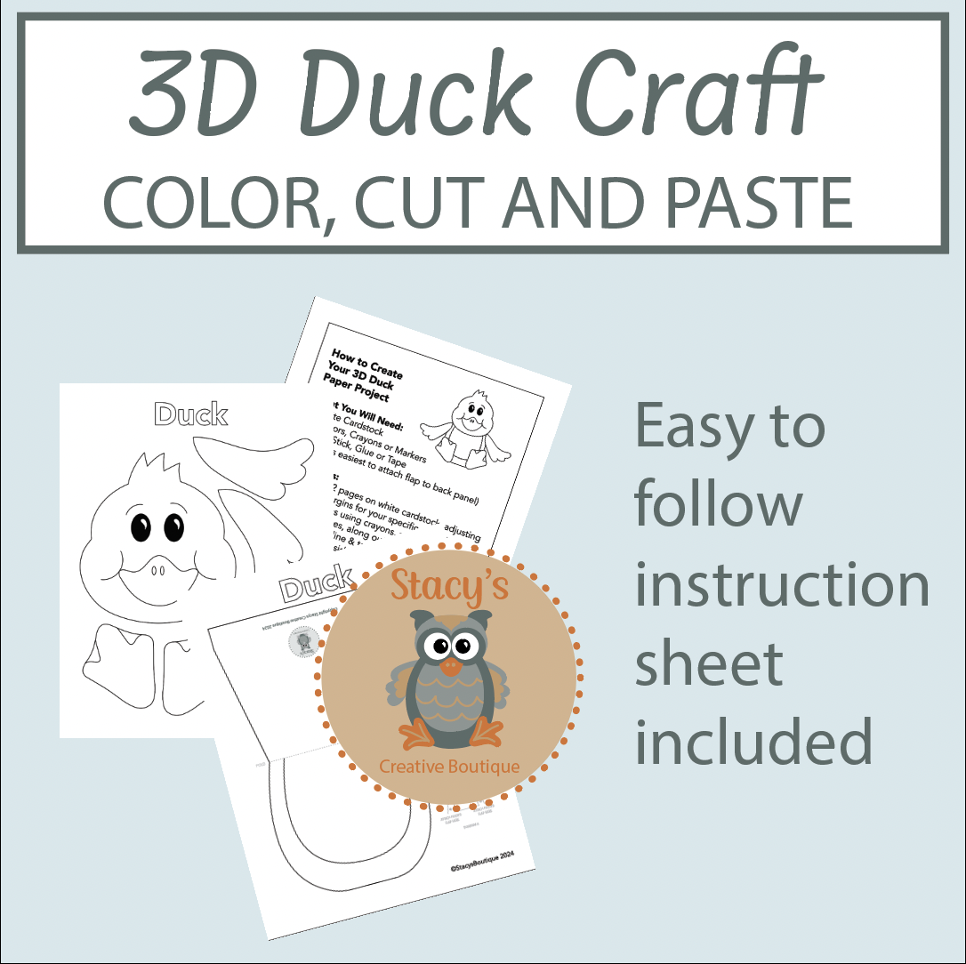 3D Duck Craft Project - Animal Color, Cut and Paste Art Activity - Classful