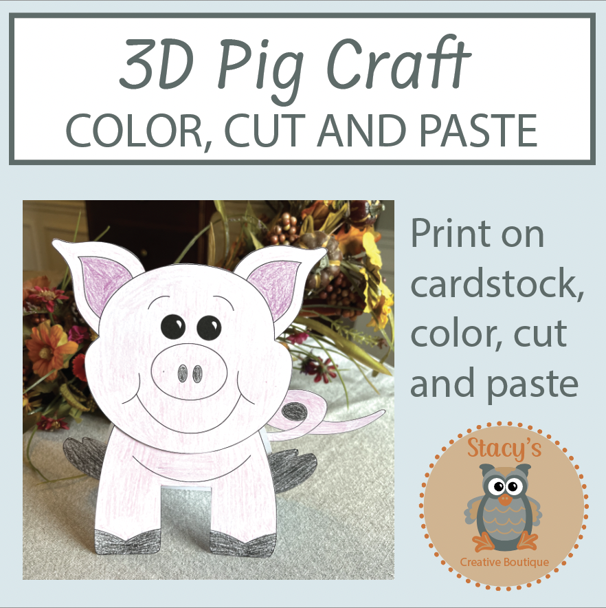 3D Pig Craft Project - Farm Animal Color, Cut and Paste Art Activity ...