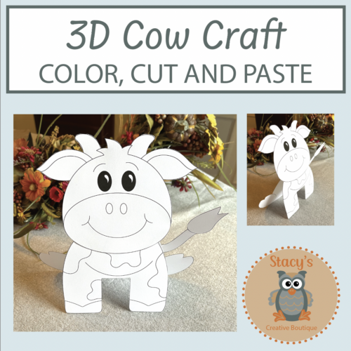 3D Cow Craft Project - Farm Animal Color, Cut and Paste Art Activity ...