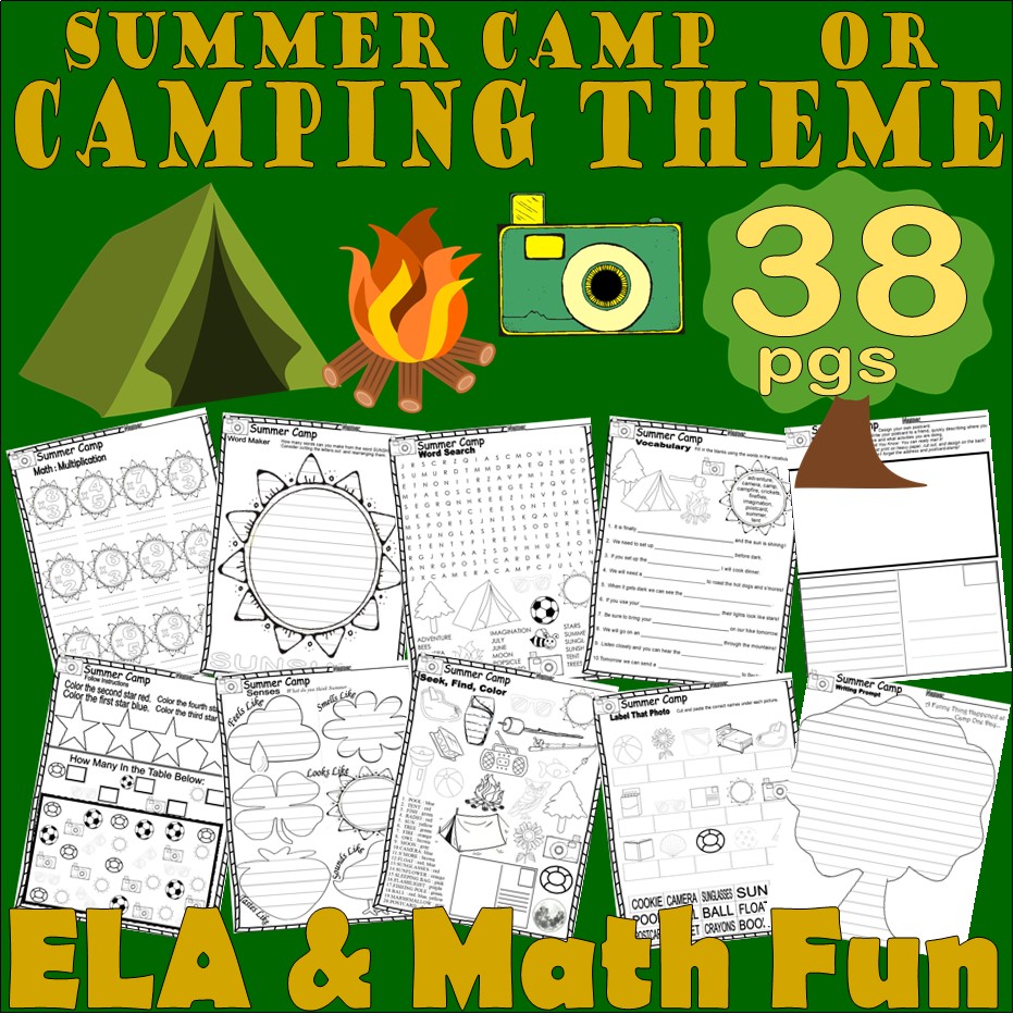 Camping Summer Camp Theme NO PREP Worksheets Writing Activities Math ...