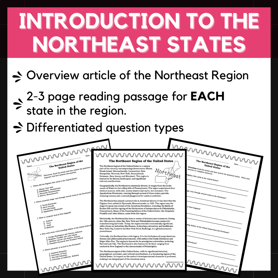 5 Regions of the US | Northeast Region Reading Passages | US Region ...
