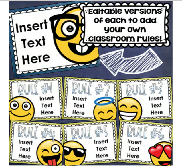 Classroom Rules Posters EDITABLE Back to School Emoji Happy Face Theme ...