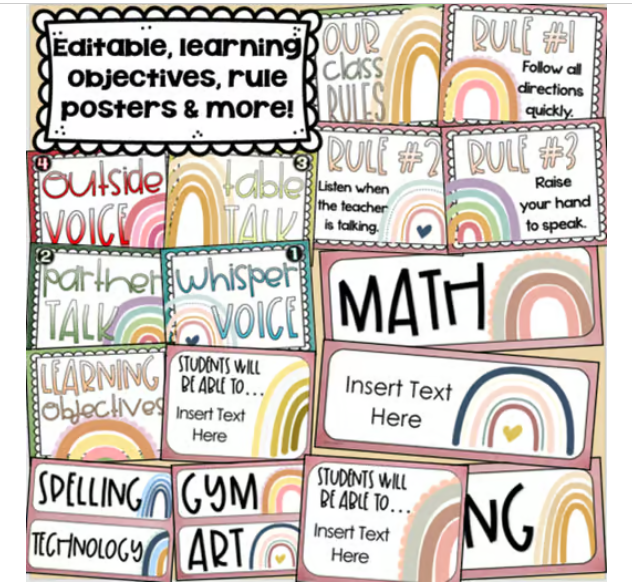 Boho Muted Rainbow Classroom Management Decor Rules Newsletter BUNDLE ...