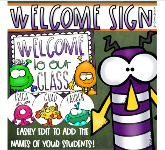 Welcome To Our Classroom Door Sign Display Monster Theme Editable ...