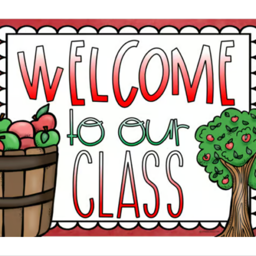 Welcome To Our Classroom Door Sign Display Apple Theme Editable - Classful