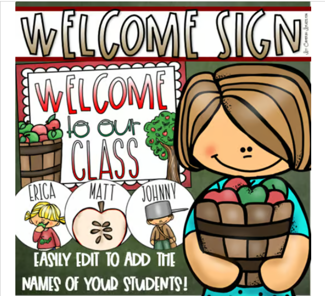 Welcome To Our Classroom Door Sign Display Apple Theme Editable - Classful