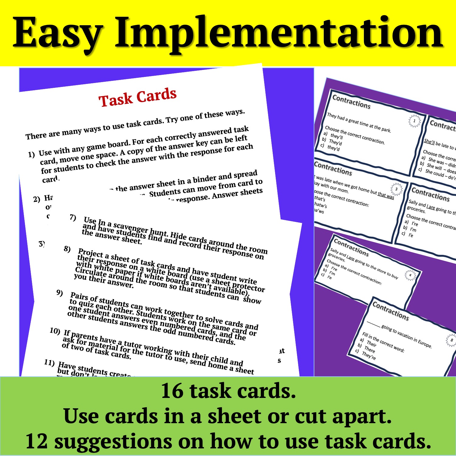 Contractions | Task Cards and 6 Worksheets | 5 Anchor Charts | Grade 3 ...