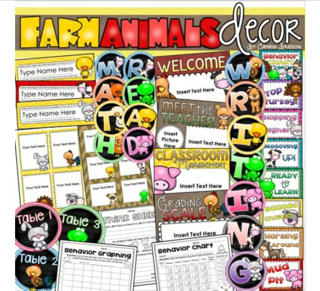 Farm Animals Barn Theme Classroom Decorations and Management Mega ...