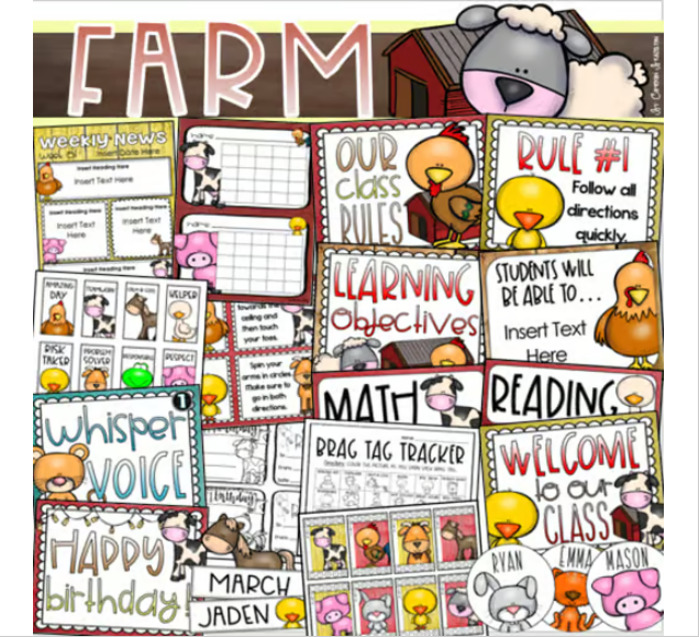 Farm Animals Barn Theme Classroom Decorations and Management Mega ...