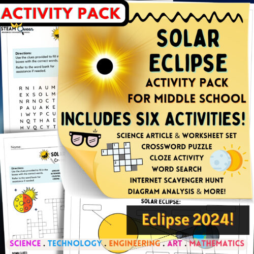 Solar Eclipse 2024! SIX Activities! Crossword Puzzle Word Search ...