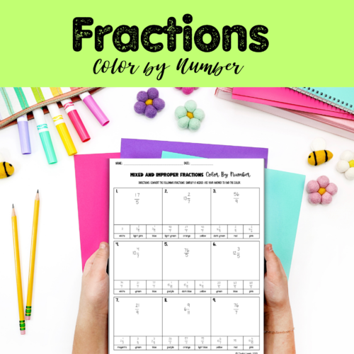 Fractions Color By Number Activity 4th Grade Mixed Numbers & Improper ...