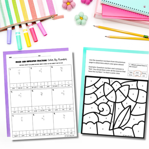 Fractions Color By Number Activity 4th Grade Mixed Numbers & Improper ...