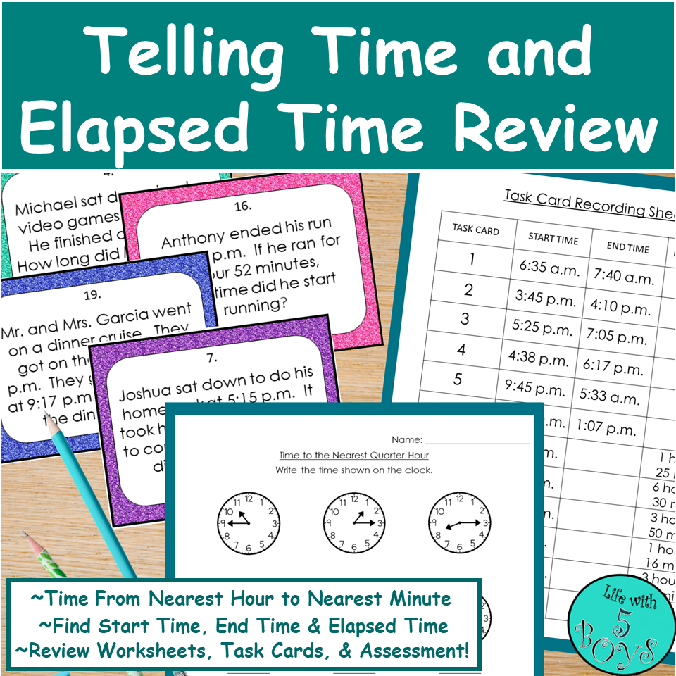 3rd Grade Telling Time to the Minute & Elapsed Time Worksheets and Task ...