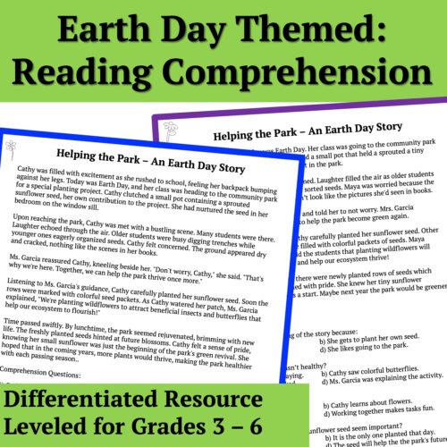 No Prep Earth Day Leveled Reading Comprehension Grade 3-6 | Crossword ...