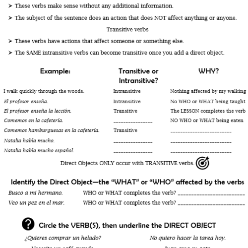 Spanish Direct Object Pronouns Guided Notes and Practice - Classful