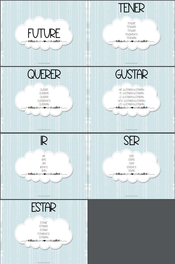 Spanish Super Siete High Frequency Verb Posters Calm Cloud Boho Style ...