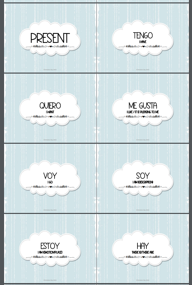 Spanish Super Siete High Frequency Verb Posters Calm Cloud Boho Style ...