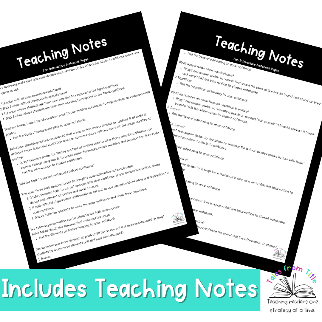 Elements of Poetry Interactive Notebook Pages - Classful