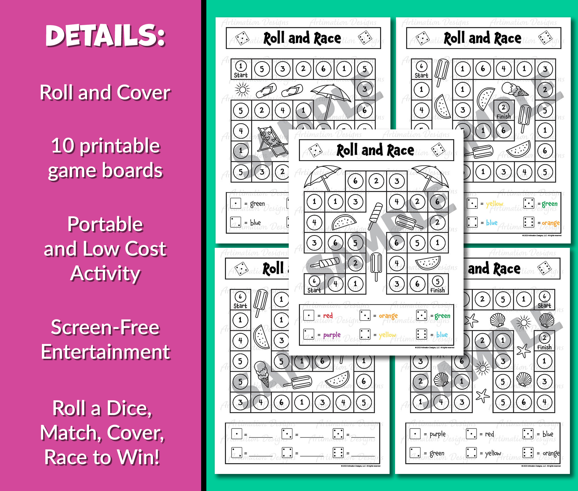 Summer Roll and Race Dice Game | Color by Number Activity | Color ...