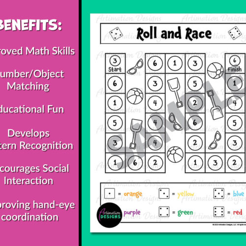 Summer Roll and Race Dice Game | Color by Number Activity | Color ...
