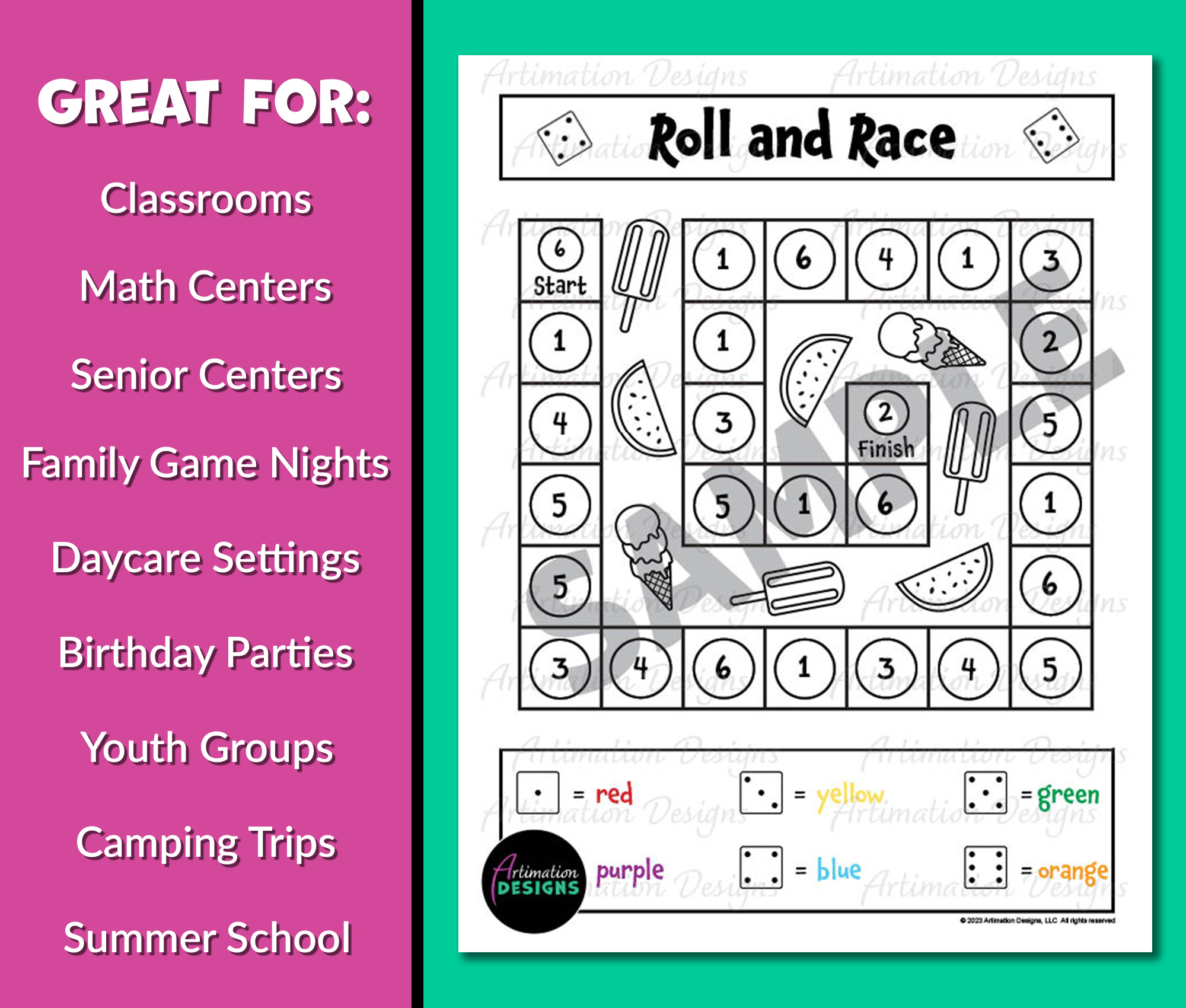 Summer Roll and Race Dice Game | Color by Number Activity | Color ...