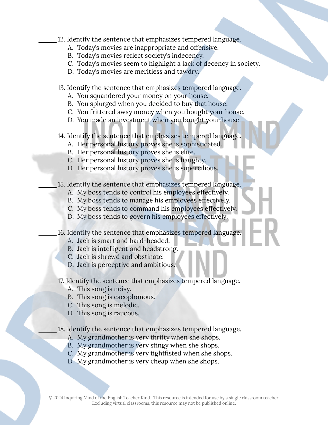 Grammar Practice Worksheet on Avoiding Manipulative and Loaded 