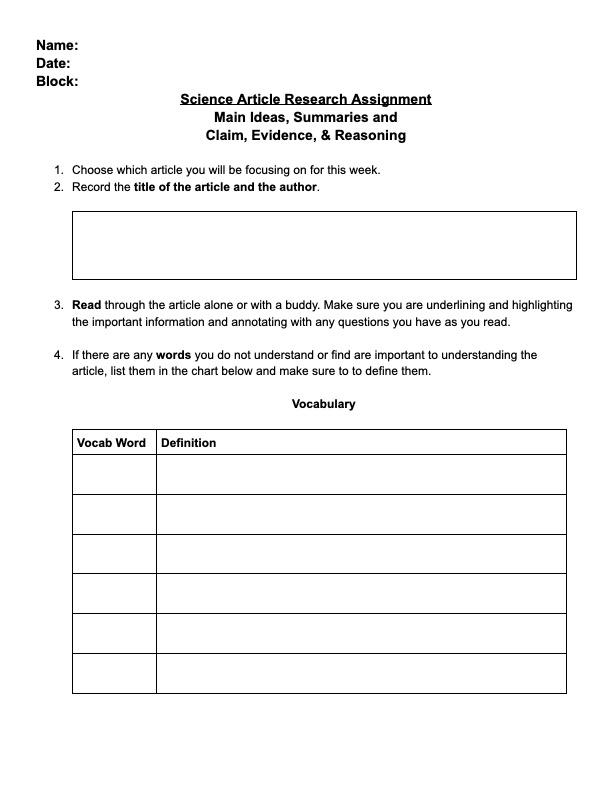 Science Article Research Assignment - Classful